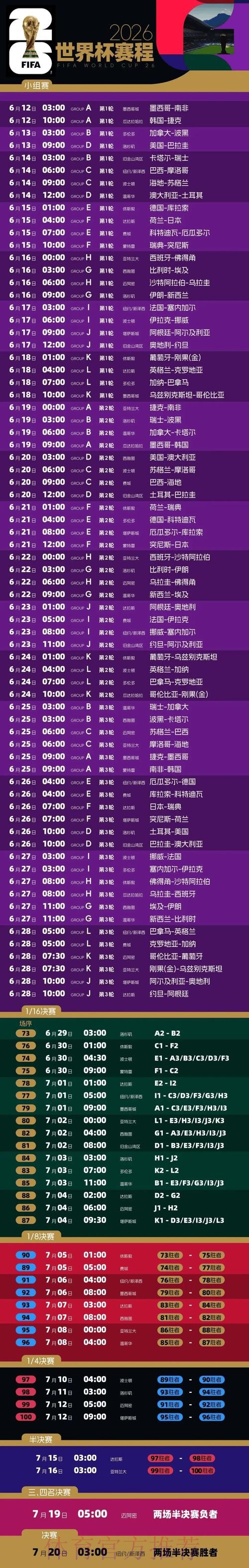 2026世界杯赛程详细安排实时赛程在哪里看 2026世界杯赛程详细安排实时赛程在哪里看